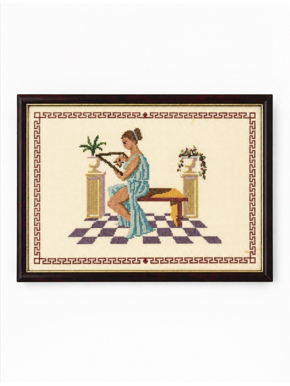 Vintage needlepoint Lady Framed